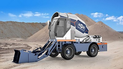 Self-loading concrete mixer truck